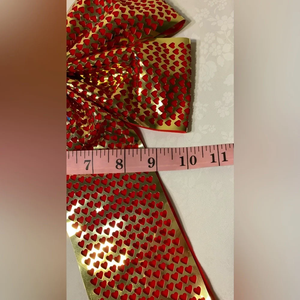 EUC Bows: Valentines Hearts, Red Velvet, Gold Heart Overlay, 4-Loop